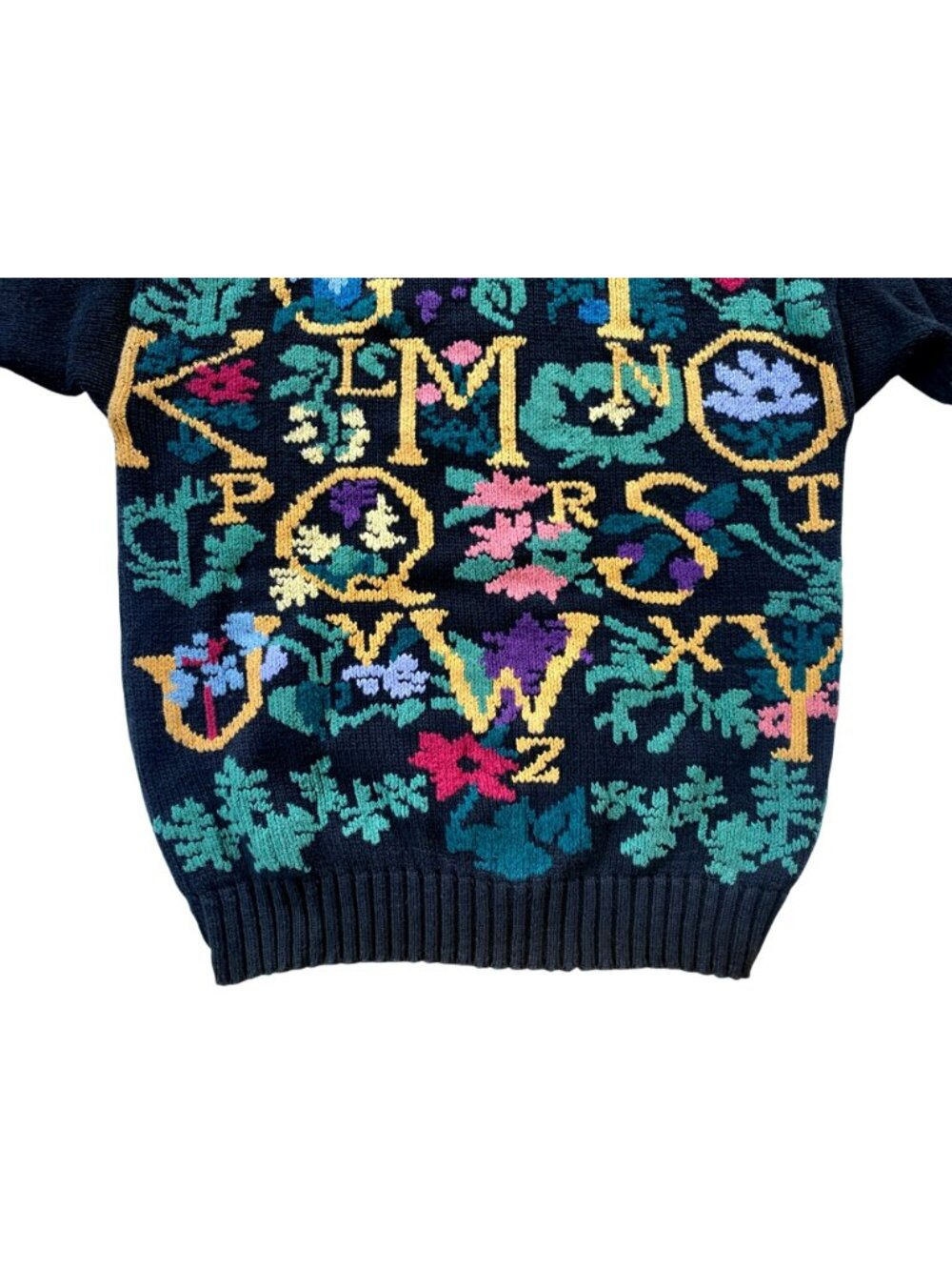 Vintage Sweater Eagle's Eye Cottagecore Grannycore Alphabet Black Y2K 80's LARGE - Picture 6 of 12